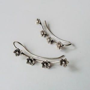 925 Sterling Silver Flowers Ear Climbers